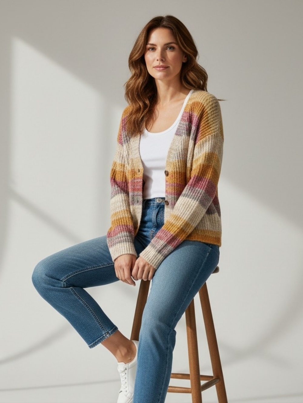 Lucky Brand Multi Marl Ombre V-Neck Cardigan